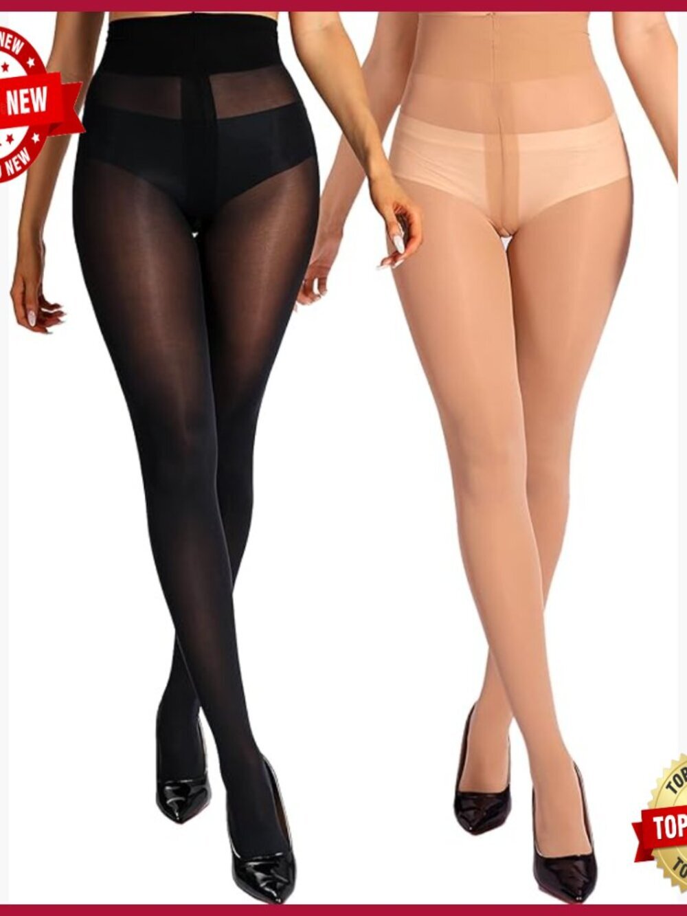 Rip Resistant Semi Sheer High Waist Tights 2 Pack - Size Large